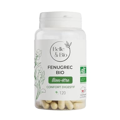 CONFORT DIGESTIF & FAVORISE L'ALLAITEMENT - Fenugrec Bio certifiées Ecocert - 120 gélules - Cure 1 mois - Complément Alimentaire BELLE&BIO - Fabriqué en France