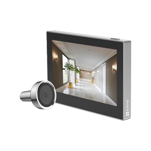 EZVIZ CP2 Judas sans Fil avec Ecran Couleur de 4,3 Pouces, Visiophone 2MP avec Batterie 2200 mAh, Angle de Vision de 146°,2.4GHz Wi-FI, F1.6 Grande Ouverture, Convient aux Trous de 14 à 26 mm, Argent