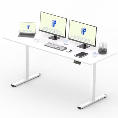 FLEXISPOT Bureau Assis Debout 160x60cm, Table Réglable en Hauteur Électrique, Panneau de Contrôle à Fonctions Mémoires, Bureau à Télétravail(Cadre Blanc+Plateau Blanc)