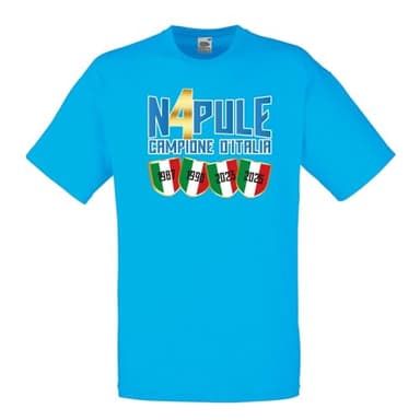 love print T-shirt Napoli Campione Quarto Scudetto Sartoriale idée cadeau fête des pères – unisexe 100 % coton bleu imprimé or pleine force Naples, Bleu clair., S