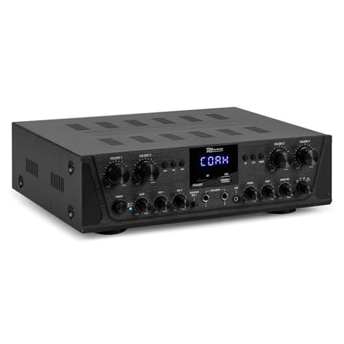 Power Dynamics PV240BT Amplificateur Audio Bluetooth 4 Zones - 8x 50W, Lecteur MP3, USB/SD, Radio FM, Entrées RCA, Entrées AUX, Télécommande MP3, Idéal pour une Installation Professionnelle
