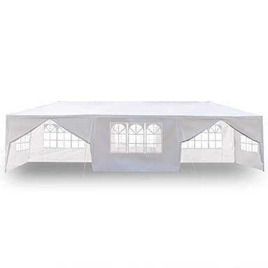 Tonnelle de Jardin Tonnelle Pliante Imperméable Tente de Reception 3X9m avec 8 Parois aux UV Pavillon Blanc Bâche PE Epaisse de env pour Fête Marriage Les Activités Commerciales