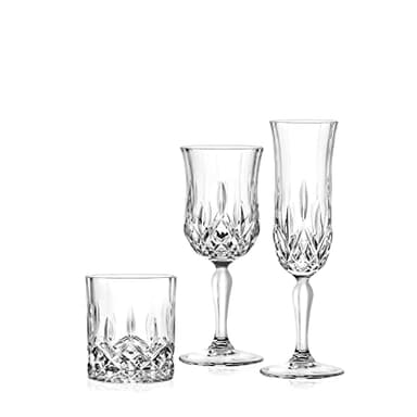 RCR cristalleria Set de 18 pièces (6 flûtes, 6 verres à eau, 6 verres à vin), verres en cristal de la gamme Opera, fabriqués en Italie