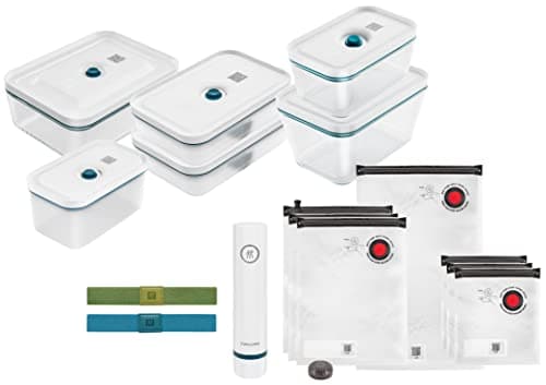 ZWILLING Kit de démarrage de Mise sous Vide Fresh & Save, en Verre, 16 unités, La Mer, Argent
