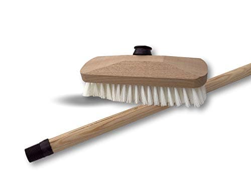 Balai Brosse Lave-Pont 22 cm en PPL Blanc | Manche Bois 1,25 m | Monture Bois | pour Laver récurer ponts terrasses carrelages sols Tapis | Douille vissante | Brosse de Nettoyage | Kibros 1111