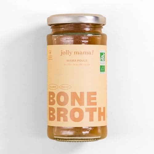 Bouillon d'Os de Poulet Bio Mama Poule - Bone broth - 6 Pots de 240 ml - 6 g de Collagène par Pot - Idéal Postpartum, Compatible Grossesse et Allaitement - Bouillon Bio Poulet Bien Etre - Jolly Mama
