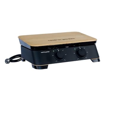 Cook'in Garden - Plancha Gaz - DUNE 60 ELEC - Plaque en Fonte Emaillée - Récupérateur de Graisse Amovible - Couvercle en Bambou - 2500 W - Résistance en Inox - Idéal 10 personnes