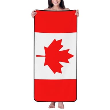 PHAYAH Serviette de bain absorbante en polaire corail à motif drapeau canadien pour hôtel, yoga, salle de sport, douche, spa, serviette de bain, 68,6 x 140 cm, ourlet noir