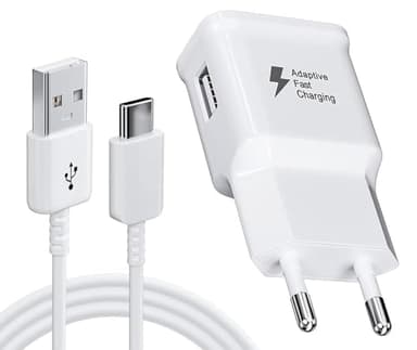 Chargeur 15W 2A 1.0M Cable USB 2.0 Recharge Rapide, pour Samsung S21/ S20 FE/ S10/ S9/ S8 Plus/ A52/ A52S/ A53/ A33 Etc, Chargeur Original De Rechange AFC, PfirstDa (Blanc)