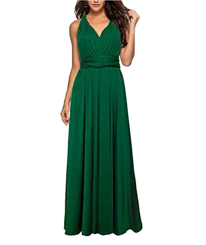xxxiticat Robe longue de soirée élégante pour femme - Robe de demoiselle d'honneur élégante, vert, L