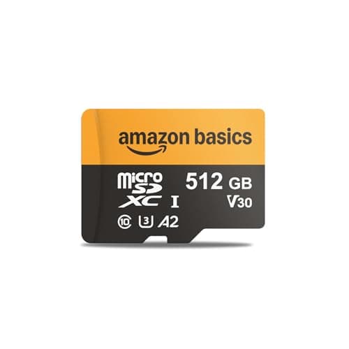 Amazon Basics Carte microSDXC de 512 Go avec Adaptateur, Vitesse de Lecture jusqu’à 200 Mo/s, Lot de 1