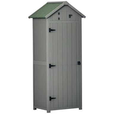 Outsunny Armoire de Jardin extérieur abri de Jardin en Bois abri pour Outils 3 étagères 2 Portes loquets Toit Pente bitumé Rangement et Stockage extérieurs pour terrasse 77 x 54 x 179 cm Gris