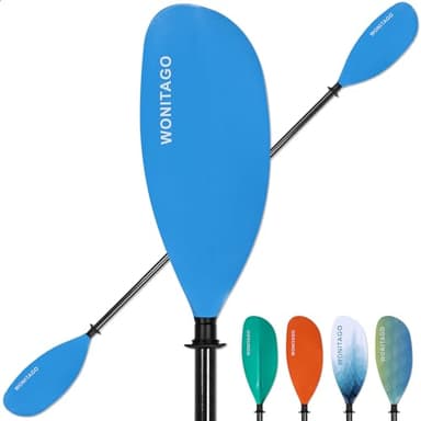 WONITAGO Pagaie de kayak en fibre de carbone avec lames en nylon, rames flottantes et réglables, 3 pièces, 210-230 cm, bleu marine
