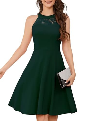 Bbonlinedress Robe Femme Chic et Elegant Robe de Soirée Cocktail Swing Vintage pour Bal Guinguette Fête Mariage Cérémonie Dark Green L