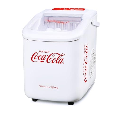 Machine à glaçons Salco Coca-Cola – Fabricant de glaçons avec 2 tailles de glaçons – Design rétro rouge – Machine à glaçons portable pour cocktails, boissons et soirées (10 kg par 24 heures - Blanc)