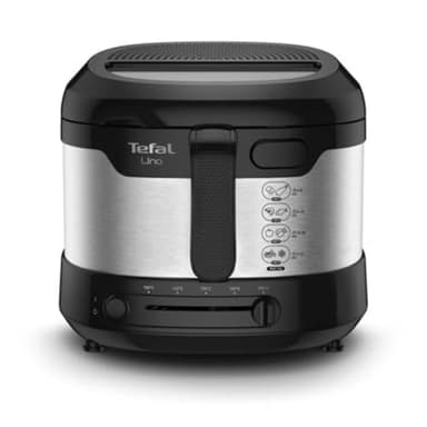 TefalFriteuse Uno M Inox électrique, Capacité de 1 kg, 4 personnes, Friteuse compacte, Rangement facile, Position de drainage pour égoutter les aliments frits, Hublot de contrôle, Inox AF215D10