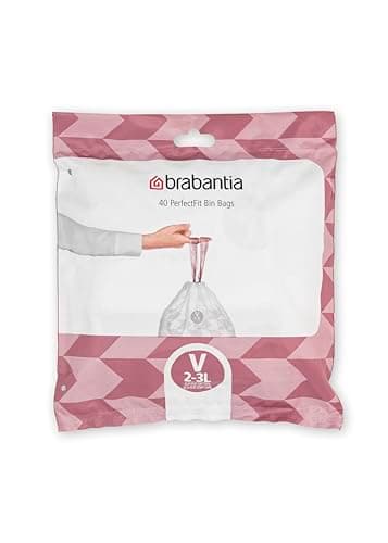 Brabantia Sacs Poubelle PerfectFit (Code V/2-3 Litres) Ultra Résistant, Poignées Coulissantes (40 Sacs) 100253 23,5 x 29 Blanc