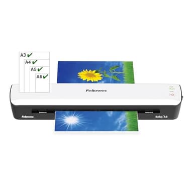 Fellowes Plastifieuse Sola A3, 125 Microns, Fonctions Anti-Bourrage Et Arrêt Automatique, Temps De Chauffe 4 minutes, Pour Pochettes De 80-125 Microns, Blanc, 100017470 - Exclusivité Amazon