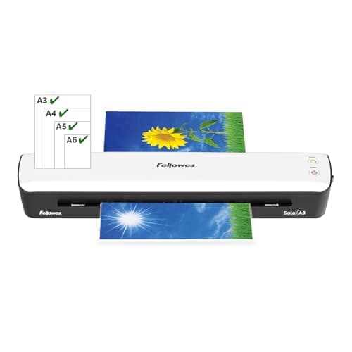 Fellowes Plastifieuse Sola A3, 125 Microns, Fonctions Anti-Bourrage Et Arrêt Automatique, Temps De Chauffe 4 minutes, Pour Pochettes De 80-125 Microns, Blanc, 100017470 - Exclusivité Amazon