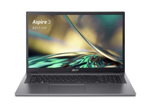 Acer Aspire 3 A317-55P-C8DB, Ordinateur Portable 17.3" Full HD IPS, PC Portable (Intel Processeur Celeron N100, Ram 4Go, SSD 128Go, Intel UHD Graphics, Windows 11 Famille) Clavier AZERTY, Laptop Gris
