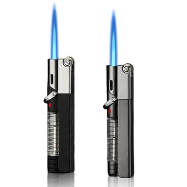 Vaileal Lot de 2 briquets en métal - coupe-vent, butane - Noir - Style moderne - Pour homme et utilisation en extérieur