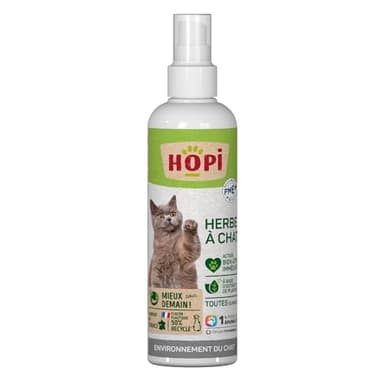 HOPI Spray herbe à Chat 200 ml - Extraits de Plantes - Stimule le Bien Être à la Maison ou dans un nouveau Lieu - Facile à transporter - Convient à tous types de supports - Fabriqué en France