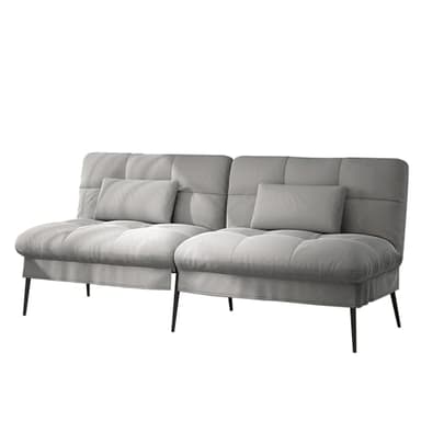 COMHOMA Canapé-lit avec Fonction de Couchage - Housse futon Convertible - Canapé d'angle - Canapé d'invité 3 Places - avec Dossier réglable en Tissu - Gris