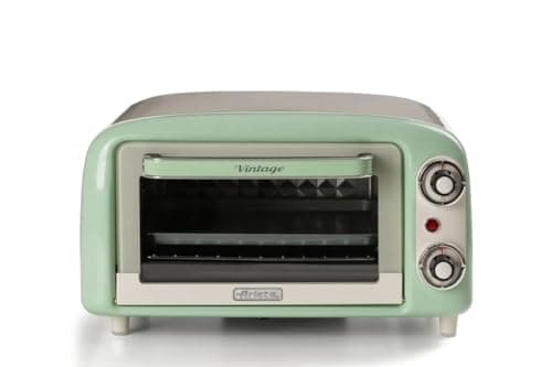Ariete 3919 Four Électrique Vintage, Capacité 10L, Pour Cuire ou Réchauffer des Aliments, Température jusqu'à 230°, Minuterie 60 minutes, Grille en acier inoxydable, 800W, Double Verre, Vert