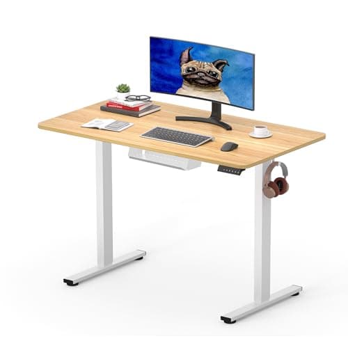 SANODESK Q1 Bureau Assis Debout Électrique avec Plateau de Table Complet, Bureau Réglable en Hauteur Électrique avec 4 Préréglages de Mémoire, 100 x 60 cm, Panneau Intelligent et Crochets, Érable