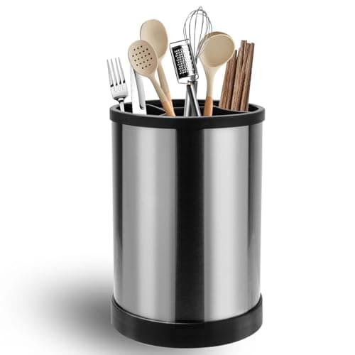 Lnopever Porte Ustensiles Cuisine, Pot Ustensiles Cuisine, Rangement Ustensiles Cuisine Pivotant à 360° Avec Base De Drainage, SéParateur Amovible Pour Porte-Ustensiles De Cuisine (Noir Mat)