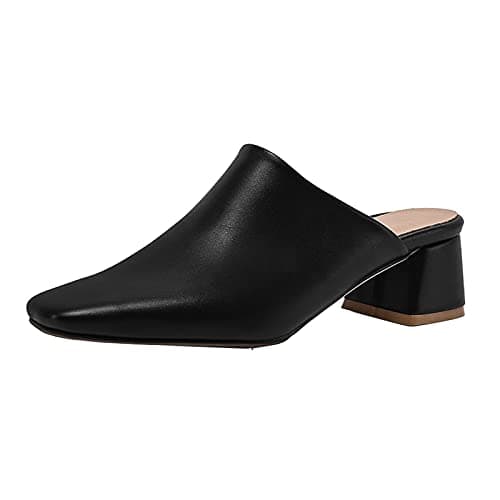 CuteFlats Mules à Talon Carré pour Femmes avec Bout Fermé