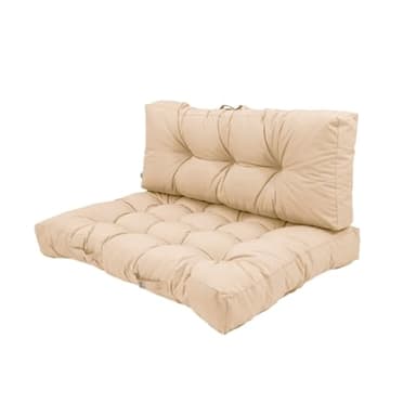 deco arts Coussins de Palette - Lot de 2 Matelas Palettes pour Salon de Jardin ou Banquette - Coussin Capitonné Moelleux Certifié Oeko-TEX - Traitement Déperlant - 120x80 cm, 9kg, Beige