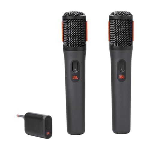 JBL Partybox Wireless Mic, lot de 2 microphones sans fil numériques, 20 heures d'autonomie, batteries rechargeables, connexion stable de 2,4 GHz, réduction des bruits indésirables