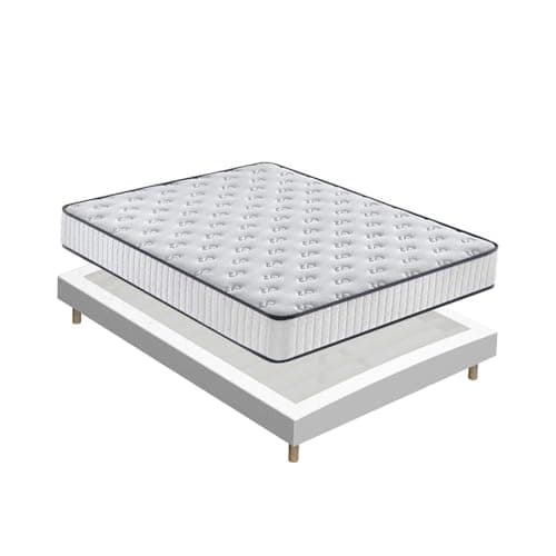 TEENO-Matelas en Mousse(160 x 200, 22CM) + Sommier tapissier volige + 4 Pieds et 26 Lattes, Parfait Soutien Haute Resilience Ultra Respirante, Matelas réversible à Deux Faces entièrement utilisables