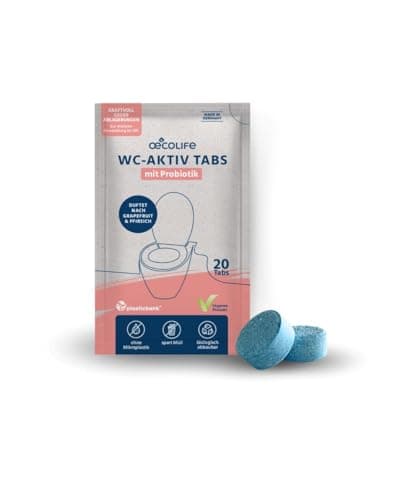 oecolife Lot de 20 tablettes de 4,5 g de tablettes de nettoyage pour WC durables, entièrement solubles dans l'eau, biodégradables, sans plastique, nettoyage intensif, nettoyant naturel avec
