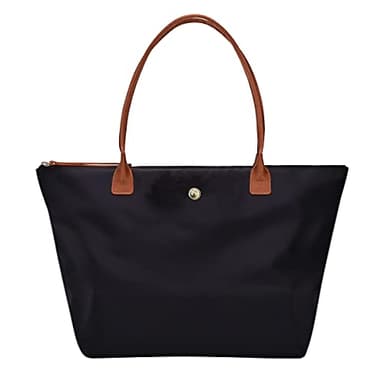 GM LIKKIE Sac fourre-tout à bandoulière pour femme, sac à main en nylon avec poignée sur le dessus, sac à main hobo pliable pour le week-end, noir 2, Large