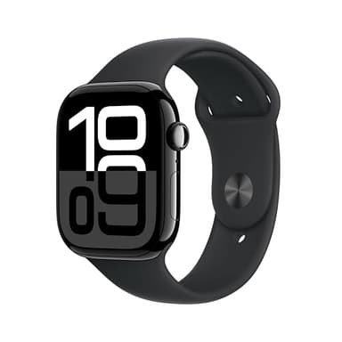 Apple Watch Series 10 (46 mm GPS + Cellular) Montre connectée avec Boîtier en Aluminium Noir de Jais et Bracelet Sport Noir (M/L). Suivi de l’activité Physique, app ECG, écran Retina Toujours activé