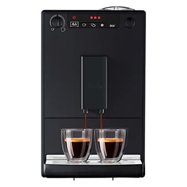 Melitta Caffeo Solo Noir Pure Black, Machine à Café à Grains avec Broyeur et Système d'Extraction des Arômes, Affichage LED, Mode 1 à 2 Tasses, Cafetière Expresso, Automatique, E950-222, 1400W