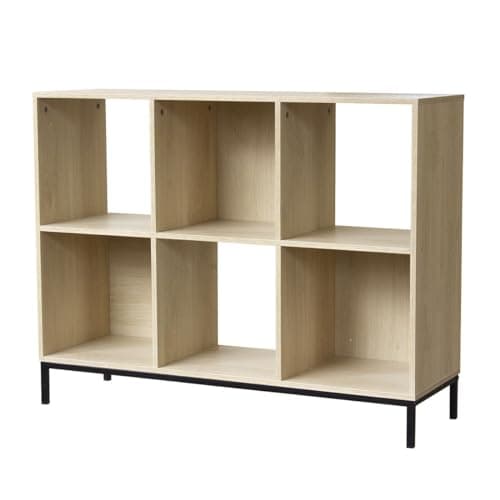 Calicosy - Étagère De Rangement 6 Cases Décor Bois - Panneaux De Particules Et Acier - 3 Cases sans Fond - 4 Pieds Métal - Séjour, Chambre, Bureau - Style Industriel - L 93,5 x l 29,8 x H 72,6 cm