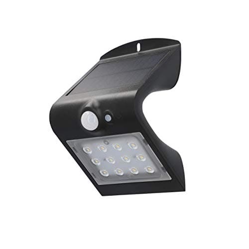 UNITEC Applique murale solaire LED avec détecteur de mouvement 120° | 1,5 W | 220 lumens | 4000 K | Lampe solaire d'extérieur | Protection contre les éclaboussures IP65 | Noir | Classe énergétique A++