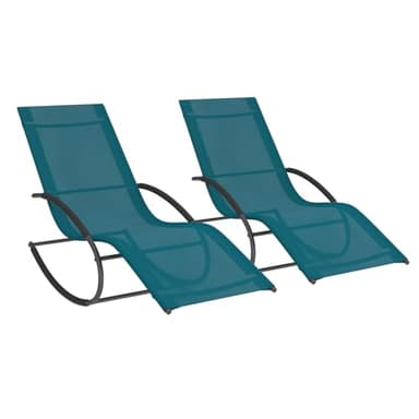 IDMarket - Lot de 2 chaises Longues - transat de Jardin à Bascule Malawi Gris Anthracite et Toile Bleu Canard