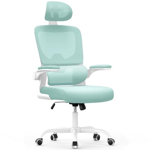 Chaise de Bureau Ergonomique: Fauteuil Bureau avec Support Lombaire en C,Dossier et Appui-tête Réglables,Reversible Armrest,Siege en Maille Respirante Convient à la Maison Bureau ,Lecture, Vert