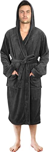 NY Threads Robe de chambre à capuche pour hommes, vêtements de nuit doux et confortables, Gris Foncé, Grande