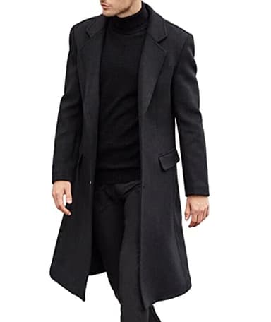 ECDAHICC Manteau en laine pour homme - Coupe ajustée - Veste longue - Col côtelé - Trench - Manteau d'hiver chaud, Noir , XL