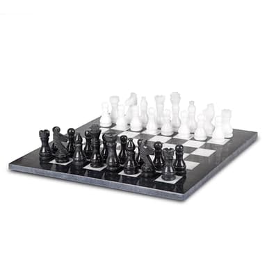 Ensemble d'échecs de luxe en marbre fait main de 30,5 cm – Marbre noir et blanc de l'Himalaya – Cadeau élégant pour les amateurs d'échecs