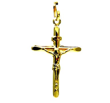 PEGASO GIOIELLI - Pendentif enfant en or jaune 18 carats (750) pendentif religieux croix biseautée Jésus-Christ, Or