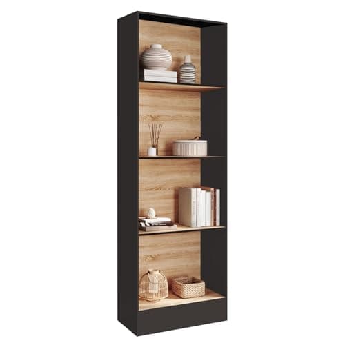 IDMarket - Etagère bibliothèque Carla 5 Niveaux Noir et Effet Bois H.190 cm