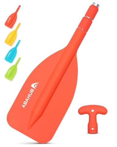 Abahub Pagaie Télescopique 53-106cm Pagaie d’Urgence à Pagaie Unique avec Rames Légères à Poignée en T Mini Pagaie Auxiliaire Manche Télescopique Aluminium pour Canoë Bateau Pneumatique Kayak, Orange