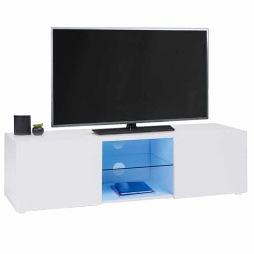 IDMarket - Meuble TV 113 cm ELI Blanc étagère en Verre avec LED