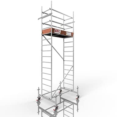 ALTEC Rollfix 500 - Hauteur de travail 5 m - Roulettes réglables en hauteur (Ø 150 mm) - Traverse et ancrage mural - Certifié TÜV - Fabriqué en Allemagne - Échafaudage en aluminium - Échafaudage roulant - Échafaudage de châssis - Pour plan de travail